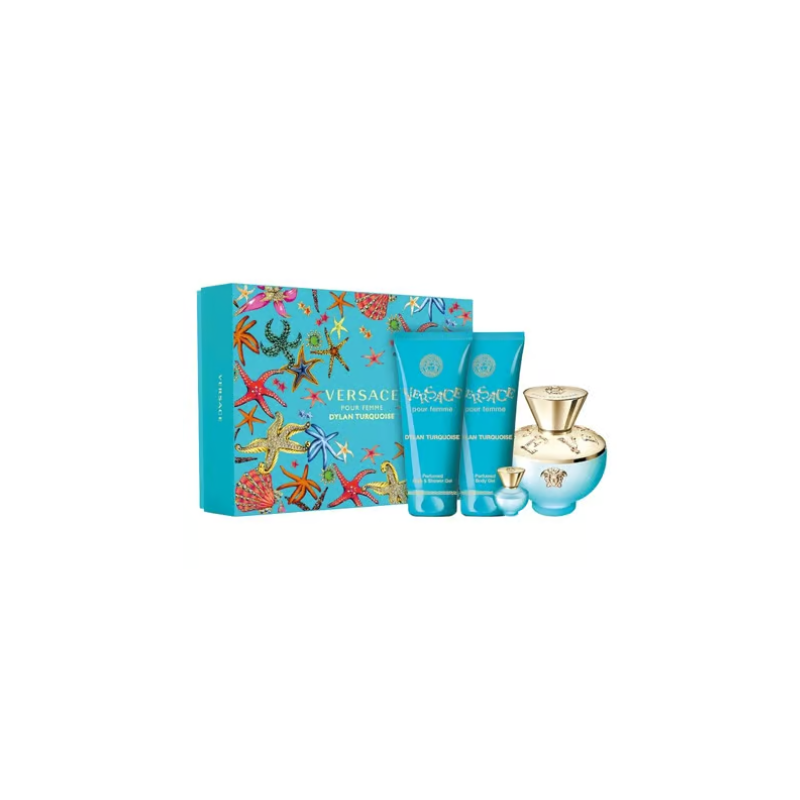 Versace Dylan Turquoise Pour Femme Gift Set - 100ml Edt Spray + 5ml Edt Spray + 100ml Shower Gel + 100ml Body Lotion