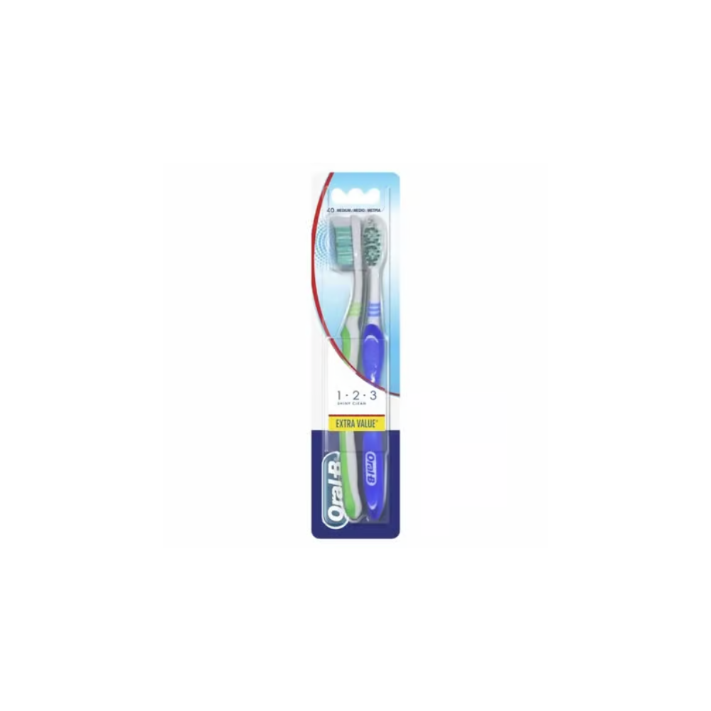 Oralb Shiny Clean Toothbrush Medium 2 Units