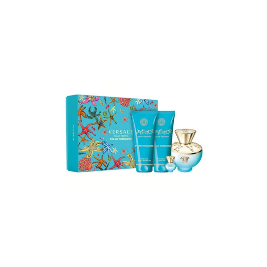 Versace Dylan Turquoise Pour Femme Gift Set - 100ml Edt Spray + 5ml Edt Spray + 100ml Shower Gel + 100ml Body Lotion