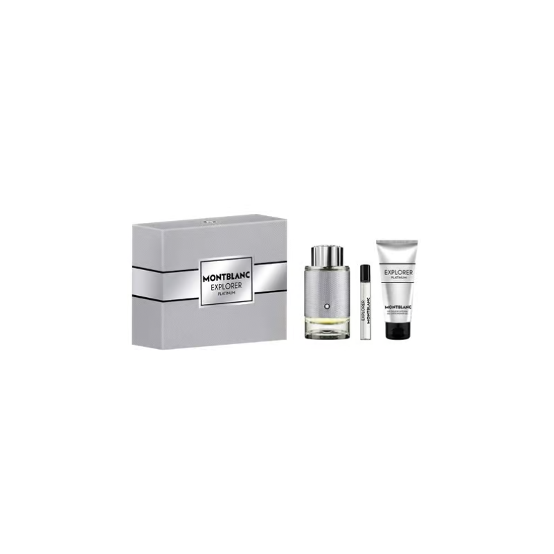 Mont Blanc Explorer Platinum Eau De Parfum Spray 100ml Set With Miniature Edp 7.5ml And Shower Gel 100ml