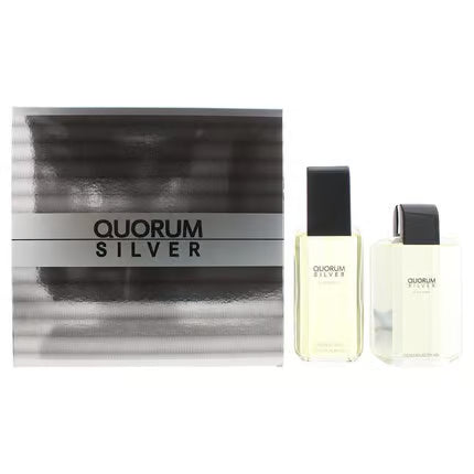 Antonio Puig Quorum Silver 2 Piece Eau De Toilette 100ml And Aftershave Lotion 100ml